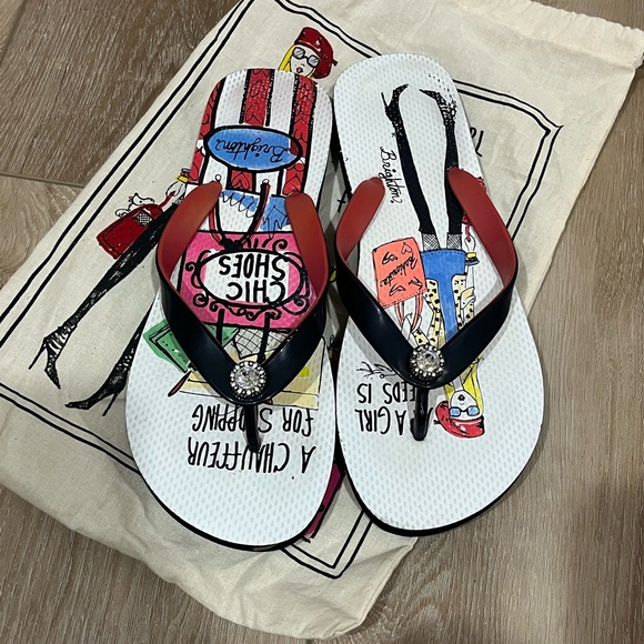 Brighton Fashion Flip Flops with Black and Red Straps - Picture 6 of 8